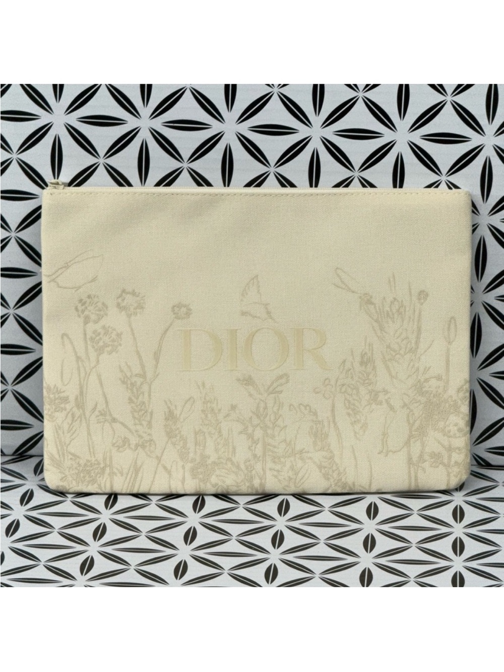 Dior Cream Floral Canvas Zip Pouch